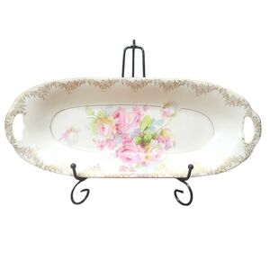 Antique Prussia Porcelain Rose Celery/Relish Dish